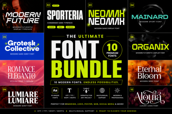 Ultimate Modern Font Bundle – 10 Premium Fonts Collection